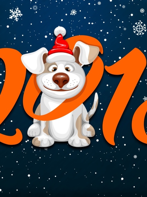 Обои New Year Dog 2018 with Snow 480x640