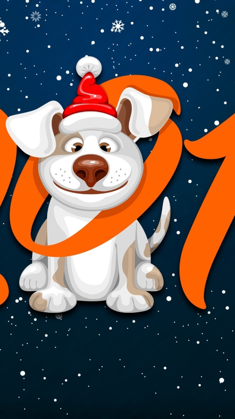 New Year Dog 2018 with Snow wallpaper 750x1334