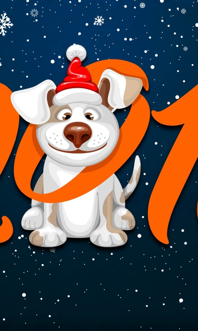 New Year Dog 2018 with Snow wallpaper 768x1280