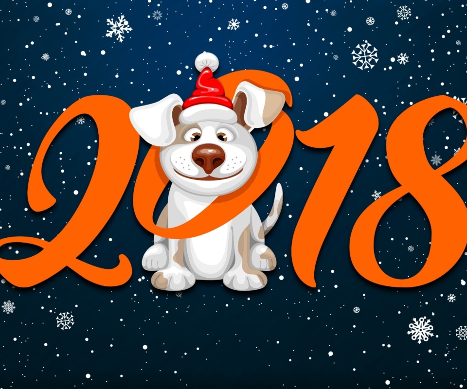 Sfondi New Year Dog 2018 with Snow 960x800