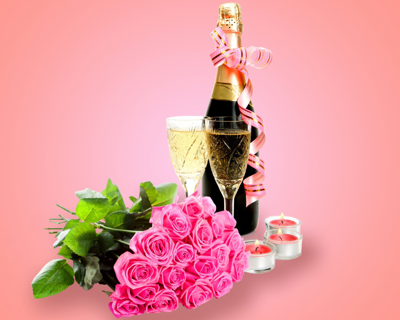 Clipart Roses Bouquet and Champagne wallpaper 1280x1024