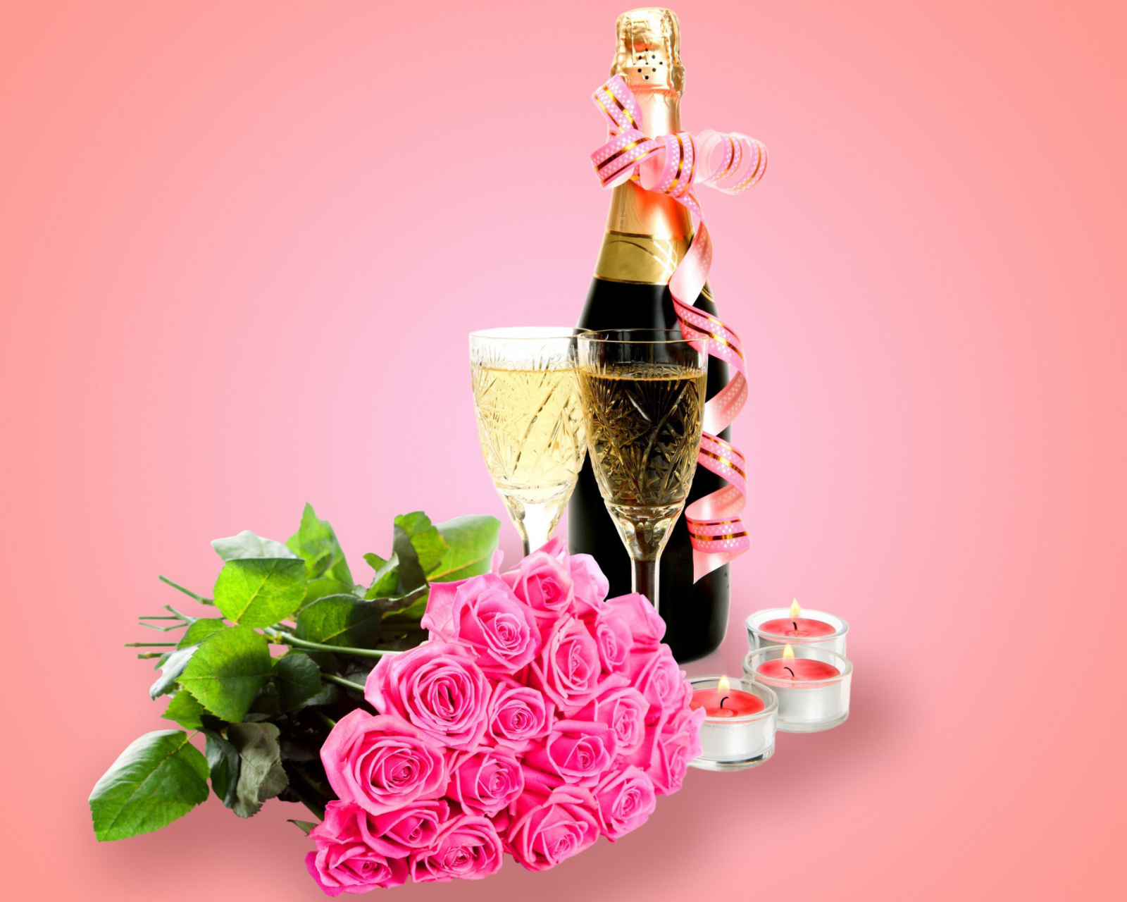Fondo de pantalla Clipart Roses Bouquet and Champagne 1600x1280