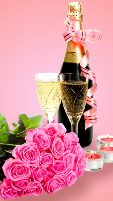 Das Clipart Roses Bouquet and Champagne Wallpaper 360x640