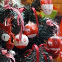 Red Christmas Balls With Reindeers wallpaper 128x128