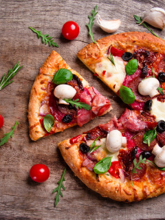 Pizza with mushrooms and olives screenshot #1 240x320