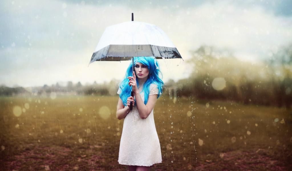 Screenshot №1 pro téma Girl With Blue Hear Under Umbrella 1024x600