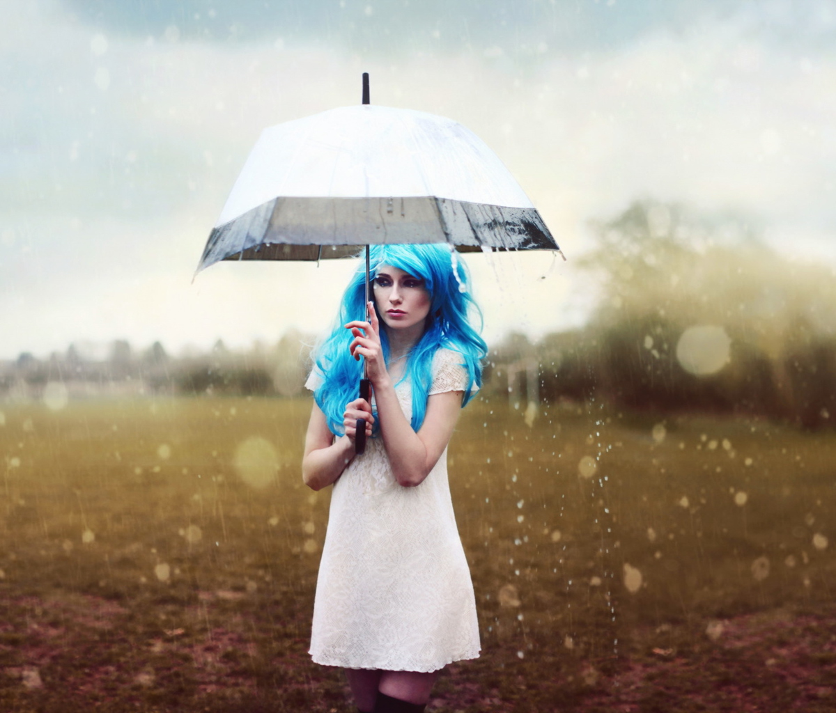 Fondo de pantalla Girl With Blue Hear Under Umbrella 1200x1024
