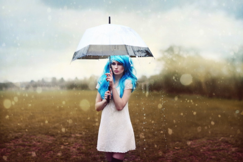 Fondo de pantalla Girl With Blue Hear Under Umbrella 480x320