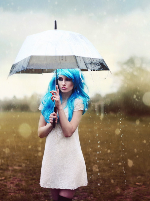 Girl With Blue Hear Under Umbrella wallpaper 480x640