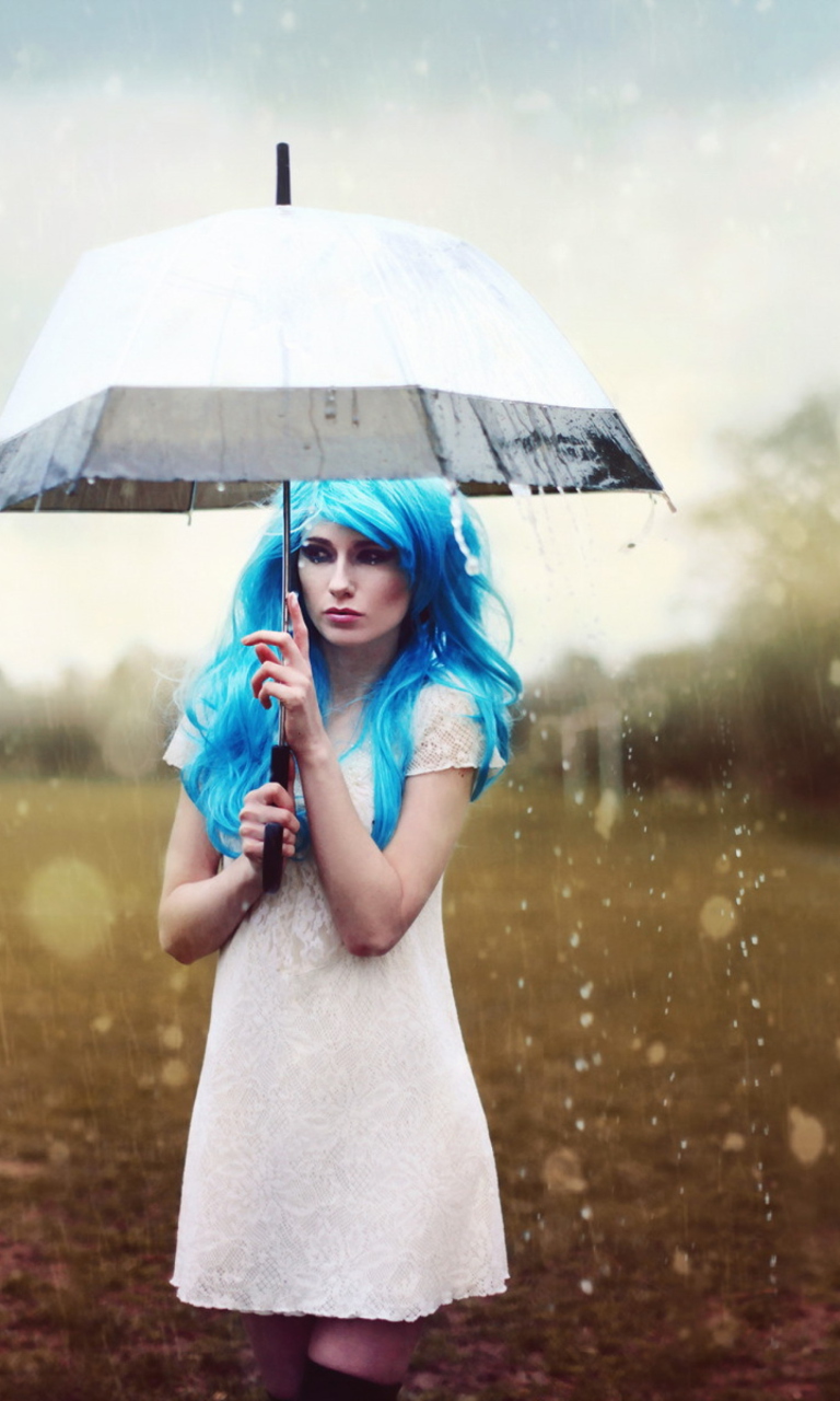 Girl With Blue Hear Under Umbrella wallpaper 768x1280