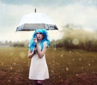 Kostenloses Girl With Blue Hear Under Umbrella Wallpaper für 2048x2048