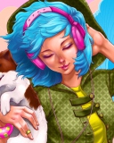 Screenshot №1 pro téma Girl With Blue Hair And Pink Headphones Drawing 128x160
