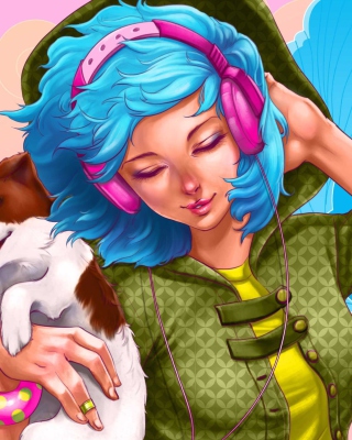 Girl With Blue Hair And Pink Headphones Drawing - Obrázkek zdarma pro Nokia Asha 308