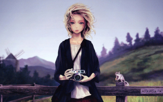 Girl With Photo Camera - Obrázkek zdarma pro Sony Xperia Tablet S