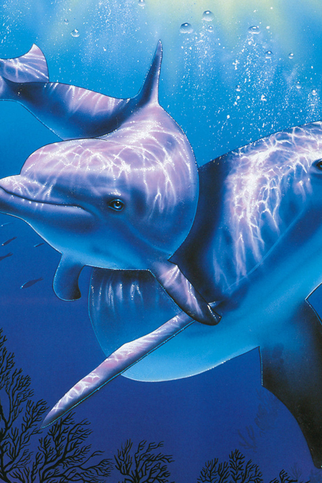 Blue Dolphins wallpaper 640x960