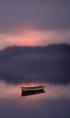 Das Lonely Boat And Foggy Landscape Wallpaper 240x400