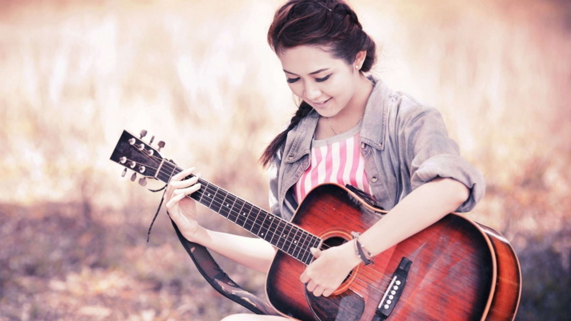 Обои Chinese girl with guitar 1920x1080