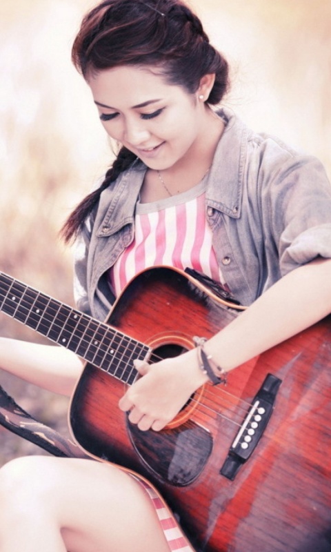 Обои Chinese girl with guitar 480x800