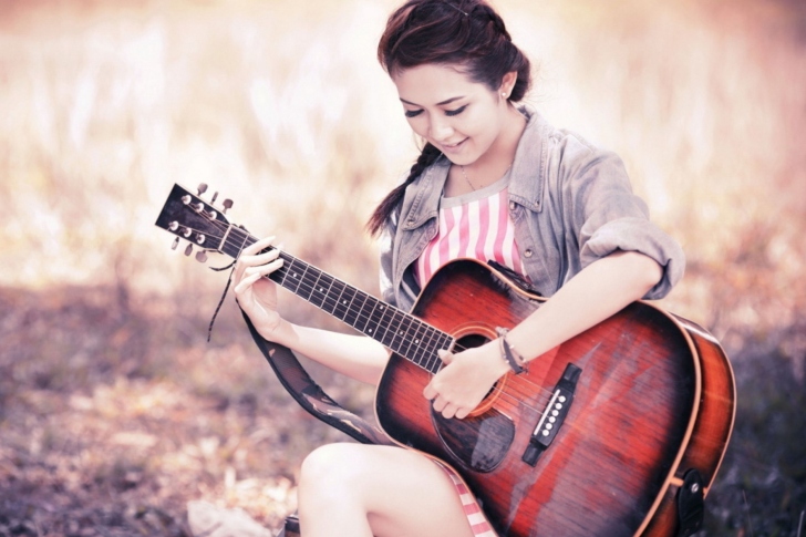 Chinese girl with guitar wallpaper