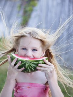 Обои Girl Eating Watermelon 240x320