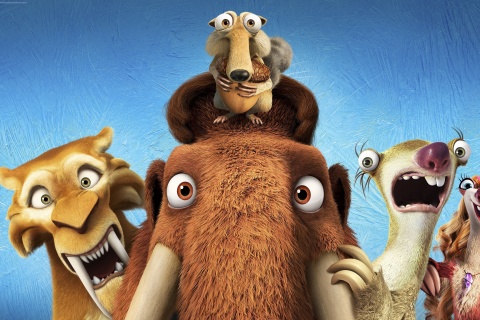 Обои Ice Age 5 Collision Course with Diego, Manny, Scrat, Sid, Mammoths 480x320