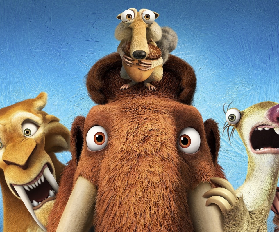 Fondo de pantalla Ice Age 5 Collision Course with Diego, Manny, Scrat, Sid, Mammoths 960x800