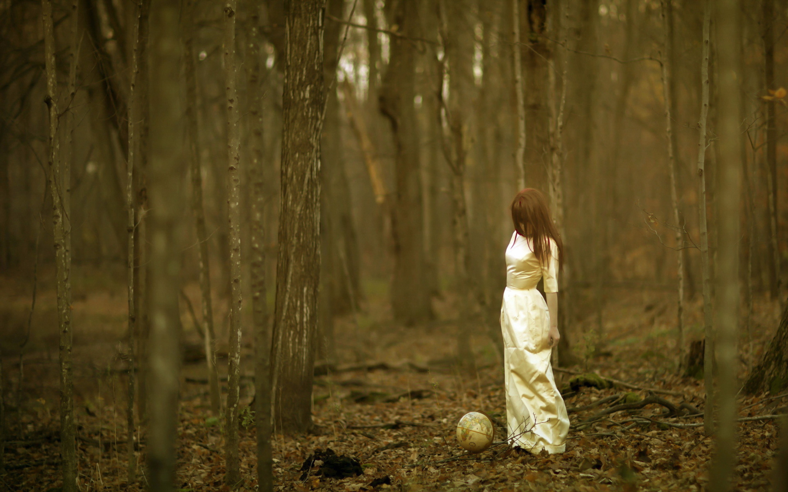 Girl And Globe In Forest wallpaper 2560x1600
