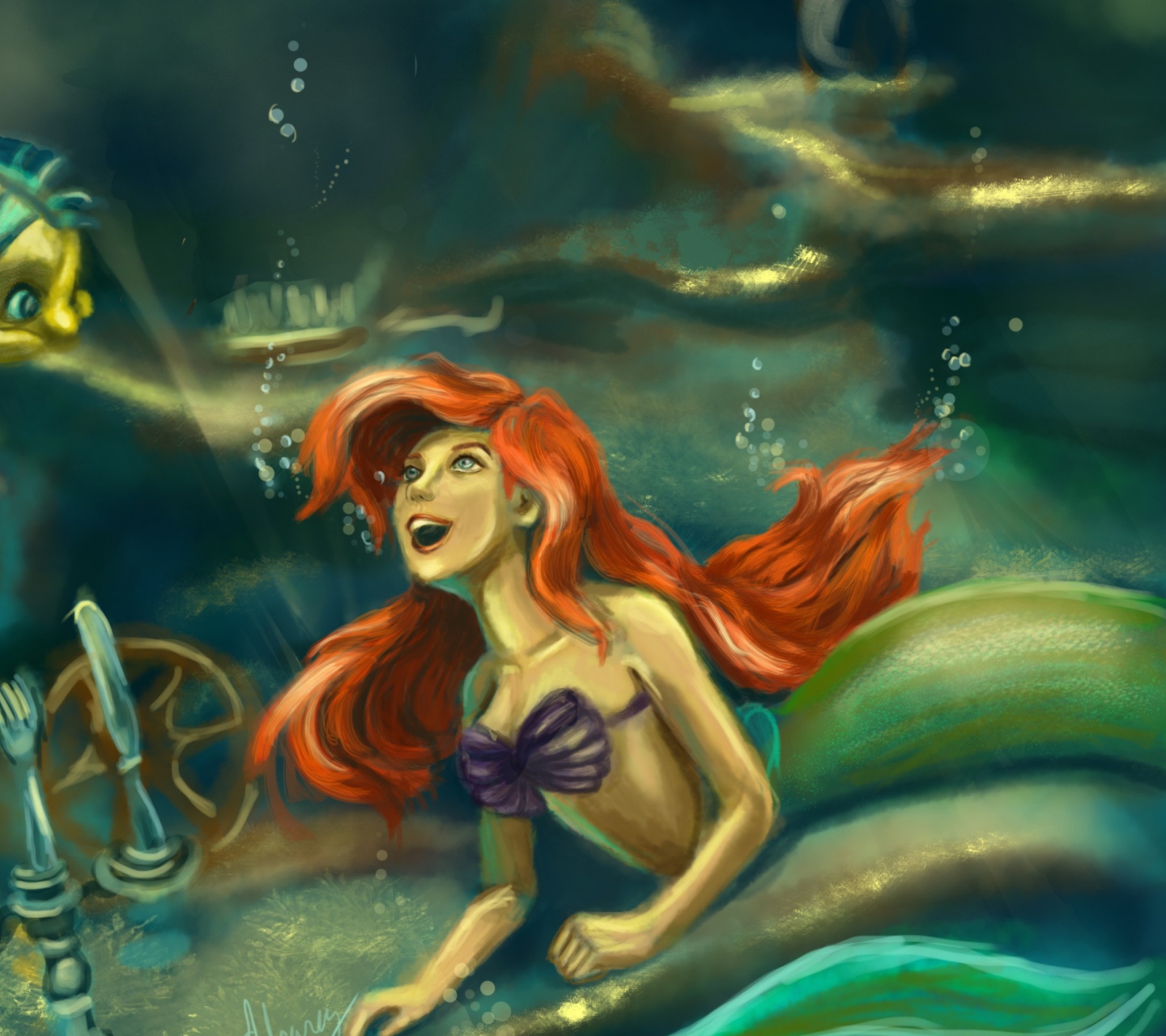 Screenshot №1 pro téma Little Mermaid Painting 1440x1280