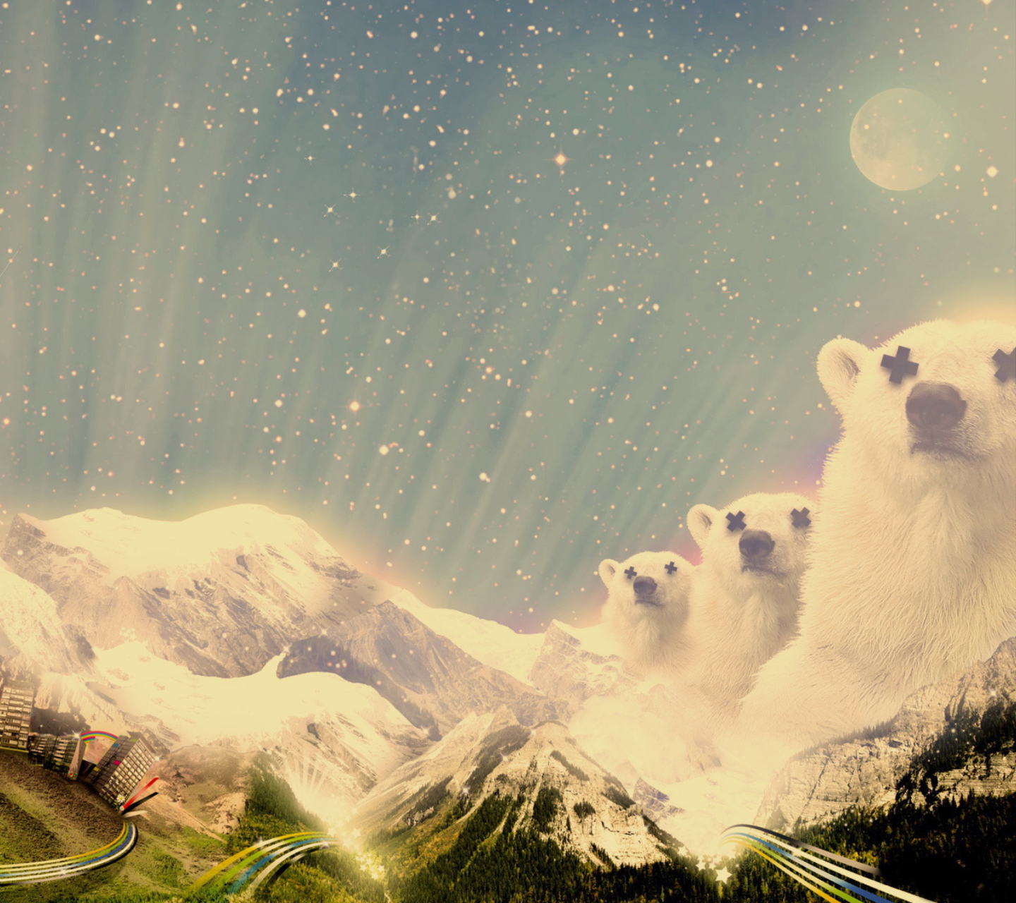 Screenshot №1 pro téma Abstract Mountains And Bears 1440x1280