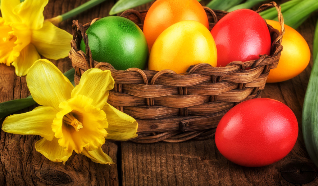 Das Daffodils and Easter Eggs Wallpaper 1024x600
