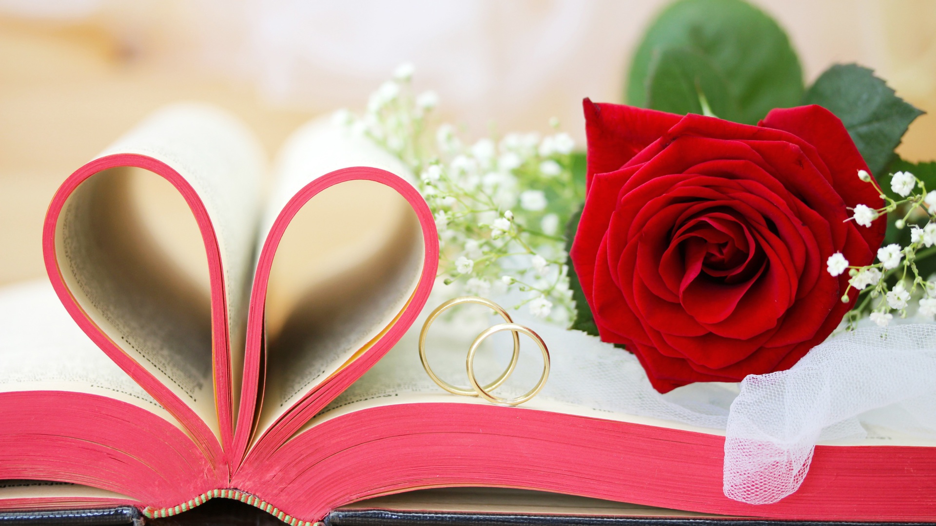 Wedding rings and book wallpaper 1920x1080