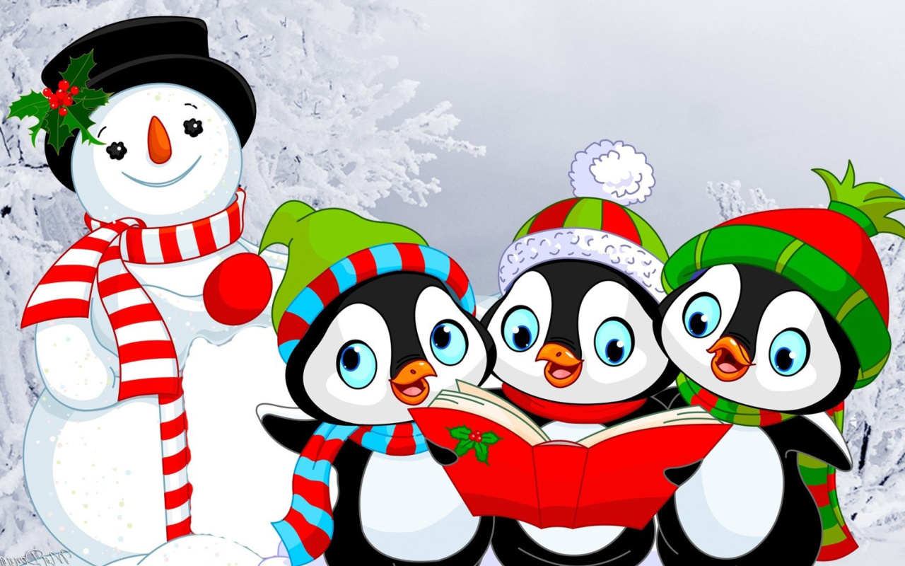 Das Snowman and Penguin Toys Wallpaper 1280x800