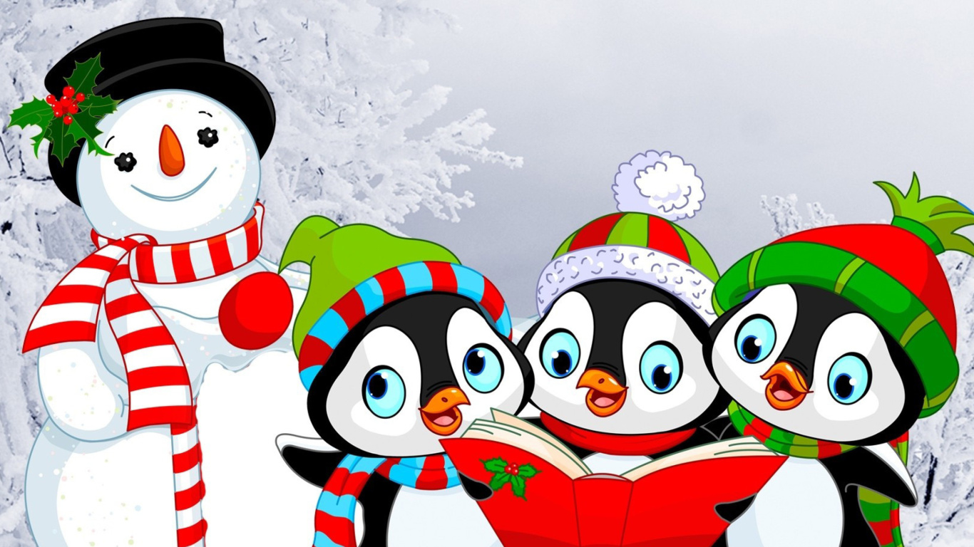 Обои Snowman and Penguin Toys 1366x768