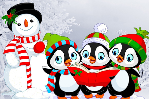 Обои Snowman and Penguin Toys 480x320