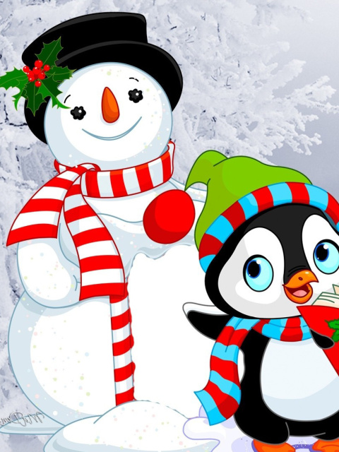 Sfondi Snowman and Penguin Toys 480x640