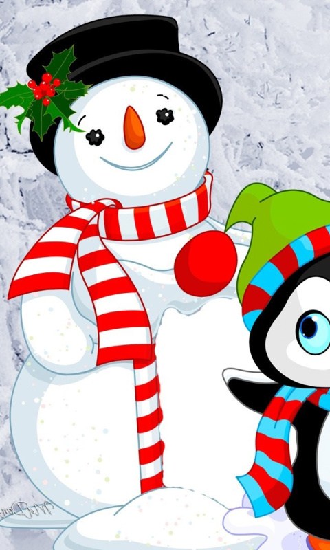 Snowman and Penguin Toys wallpaper 480x800