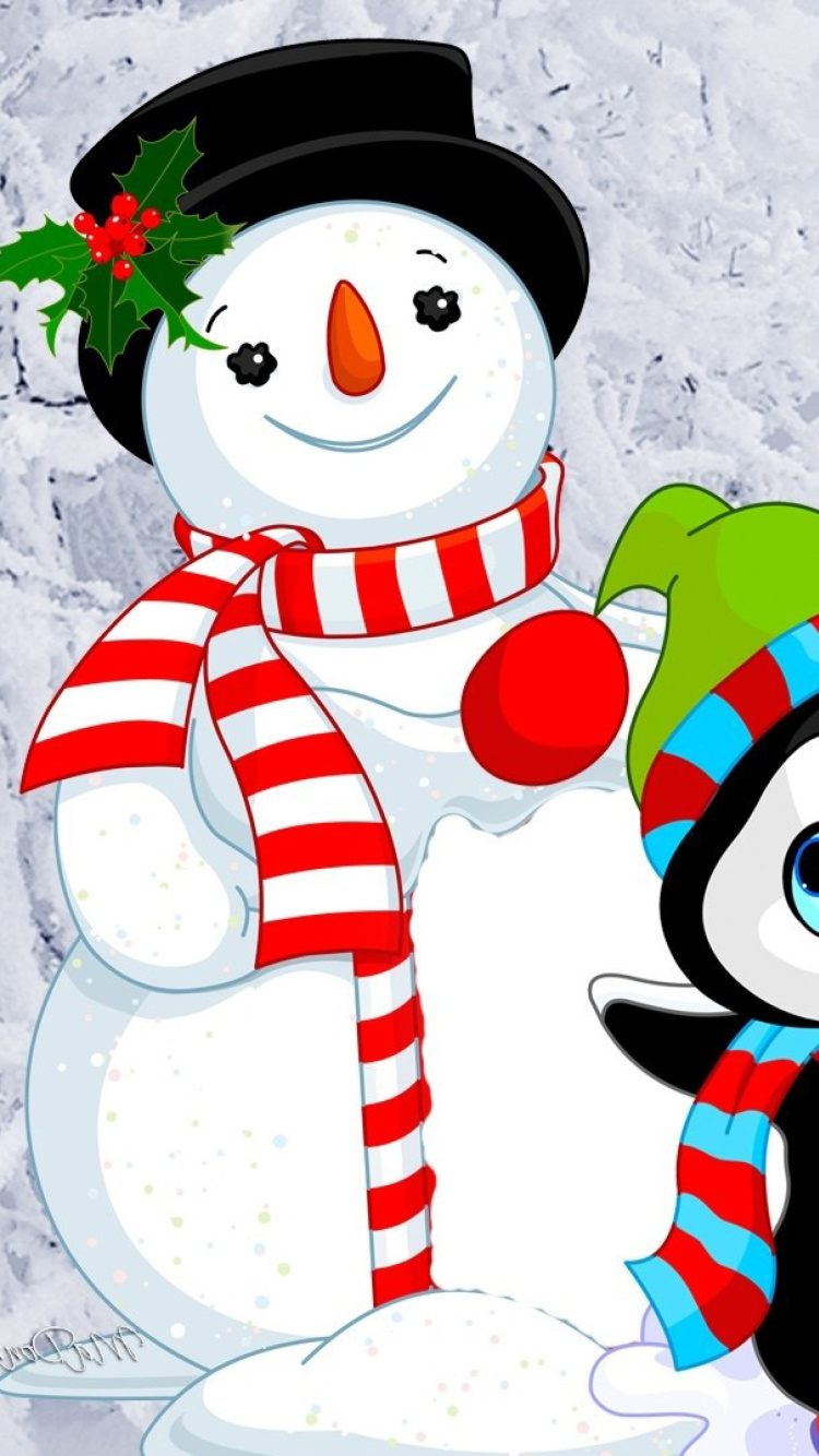 Das Snowman and Penguin Toys Wallpaper 750x1334