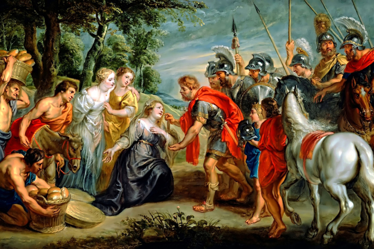 Fondo de pantalla Rubens David Meeting Abigail Painting in Getty Museum