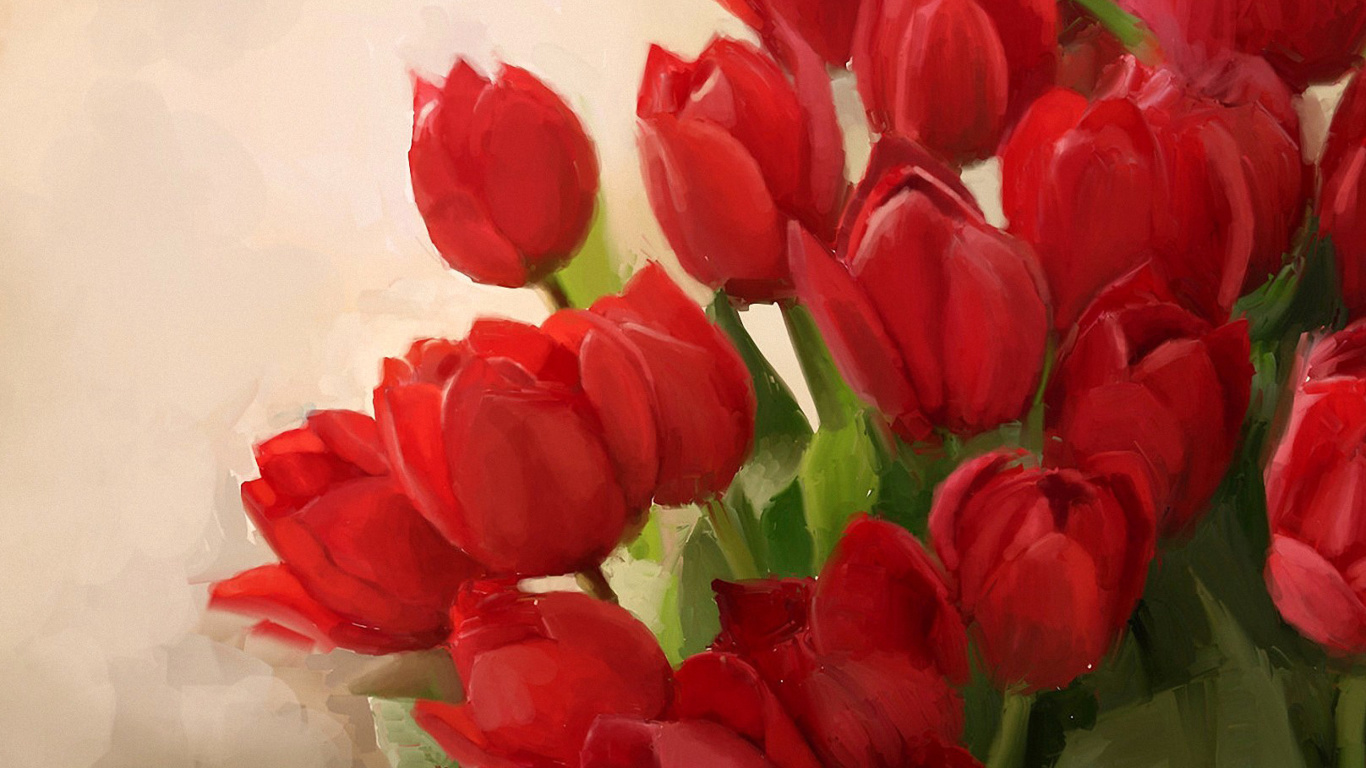 Das Art Red Tulips Wallpaper 1366x768
