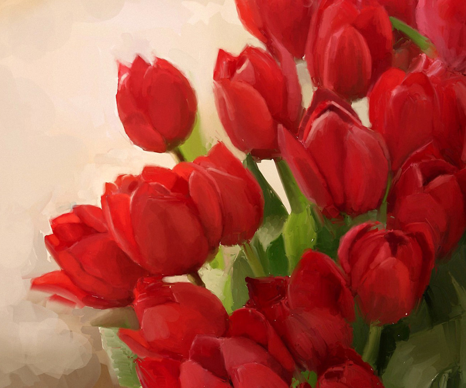 Das Art Red Tulips Wallpaper 960x800