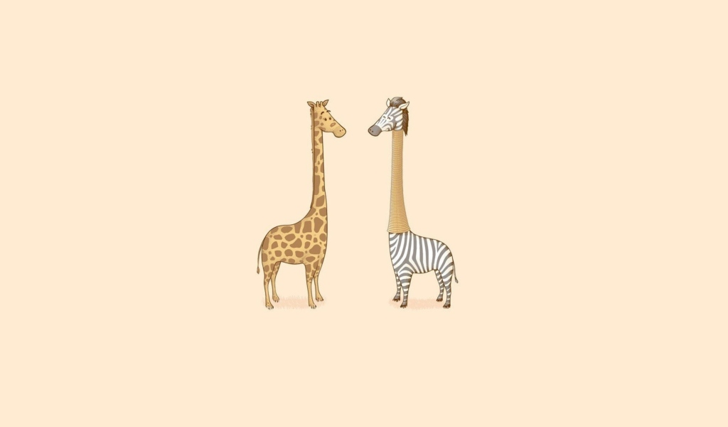 Das Giraffe-Zebra Wallpaper 1024x600