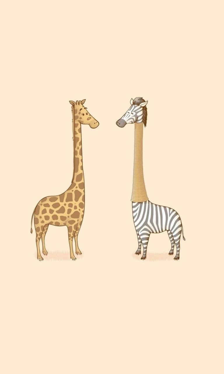Das Giraffe-Zebra Wallpaper 768x1280