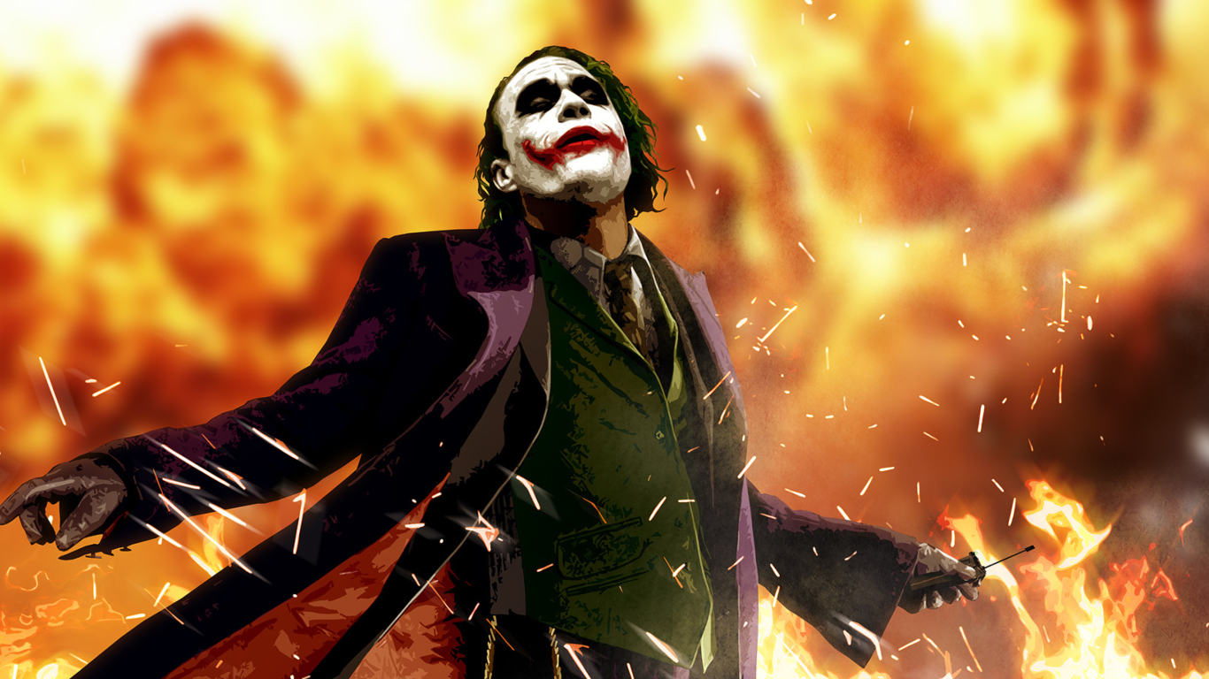 Das Heath Ledger As Joker - The Dark Knight Movie Wallpaper 1366x768