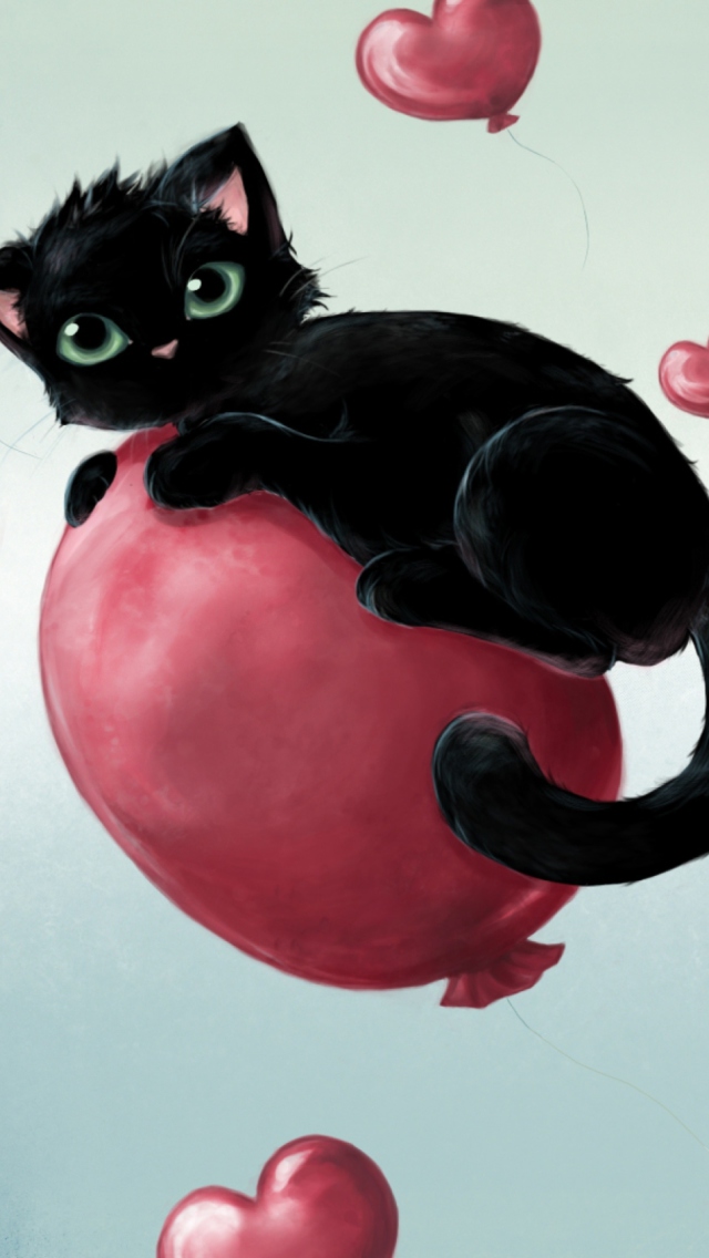 Black Cat O Heart wallpaper 640x1136