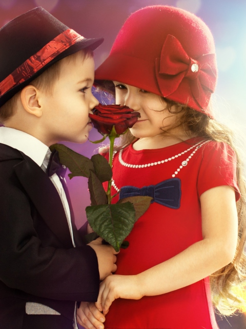 Cute Kids Couple With Rose screenshot #1 480x640