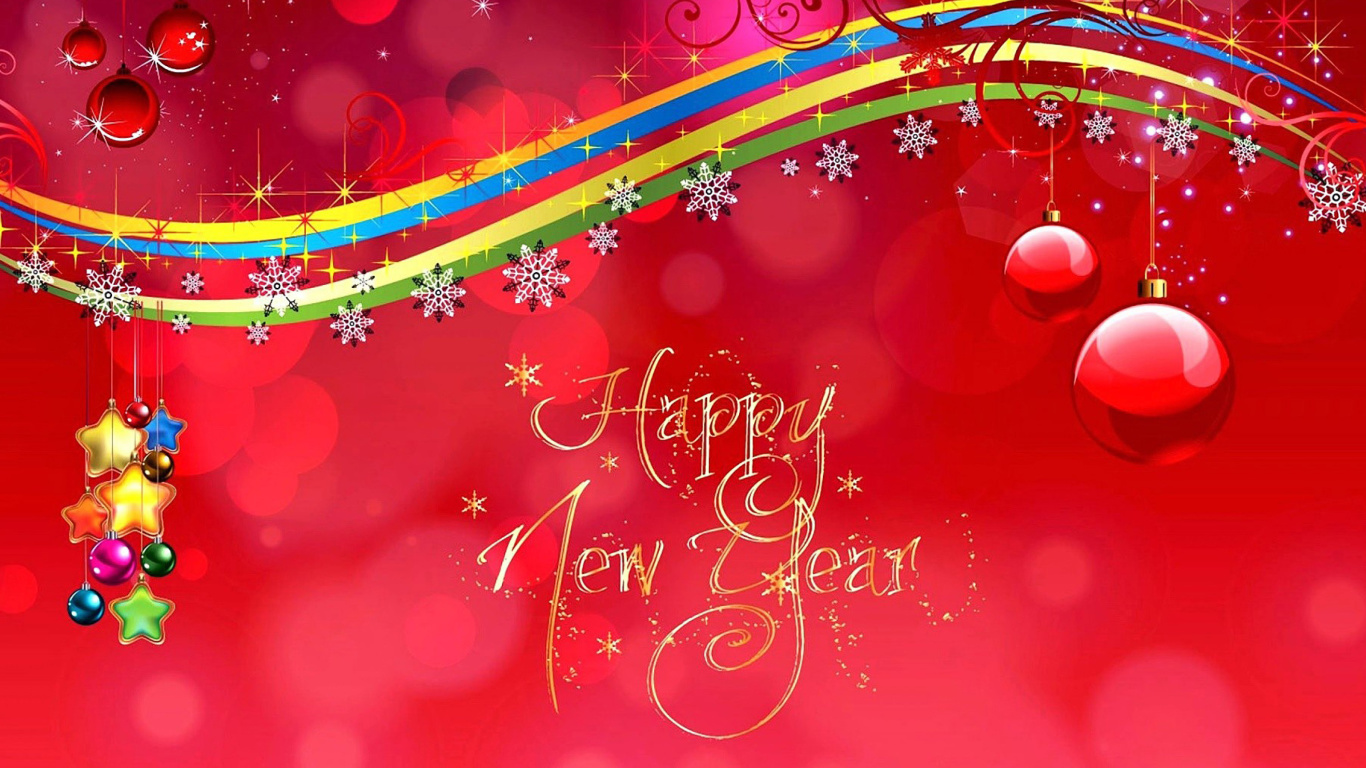 Das Happy New Year Red Design Wallpaper 1366x768