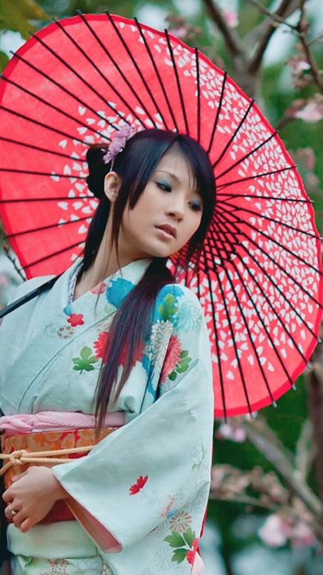 Screenshot №1 pro téma Girl In Kimono And Japanese Umbrella 1080x1920