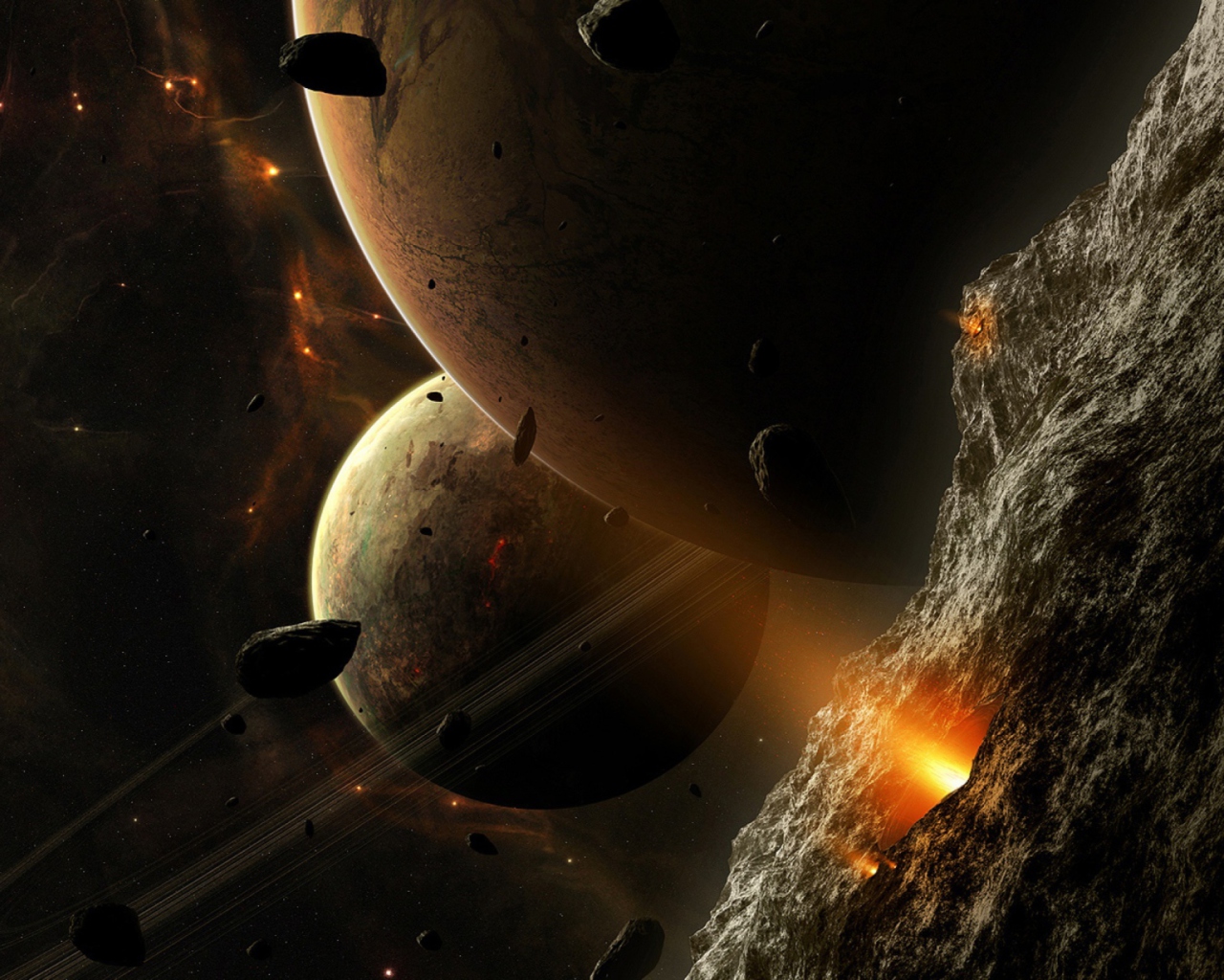 Das Asteroids And Planets Wallpaper 1280x1024