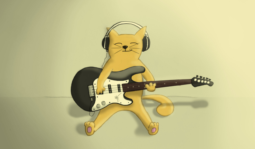 Screenshot №1 pro téma Drawing Of Funny Cat Playing Guitar 1024x600