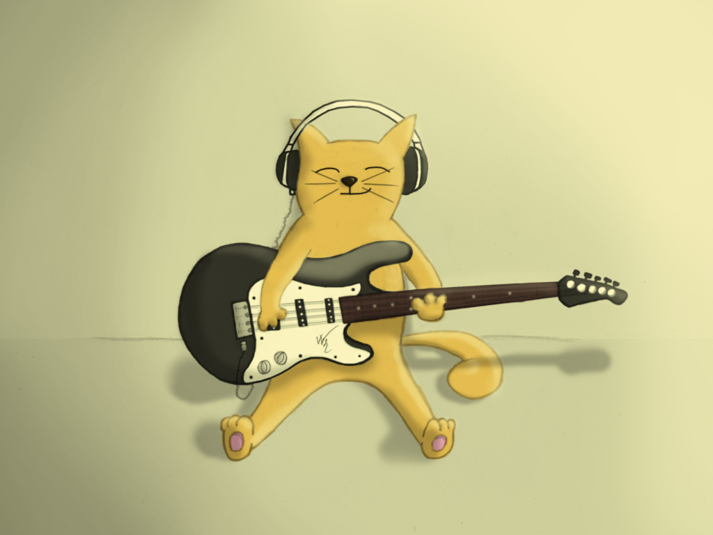 Обои Drawing Of Funny Cat Playing Guitar 1024x768
